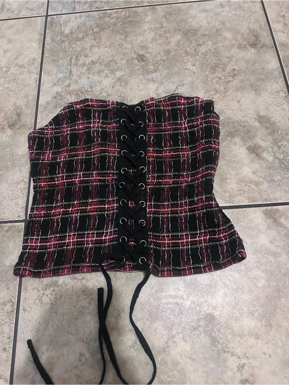 Hot Topic Plaid Corset Tube Top